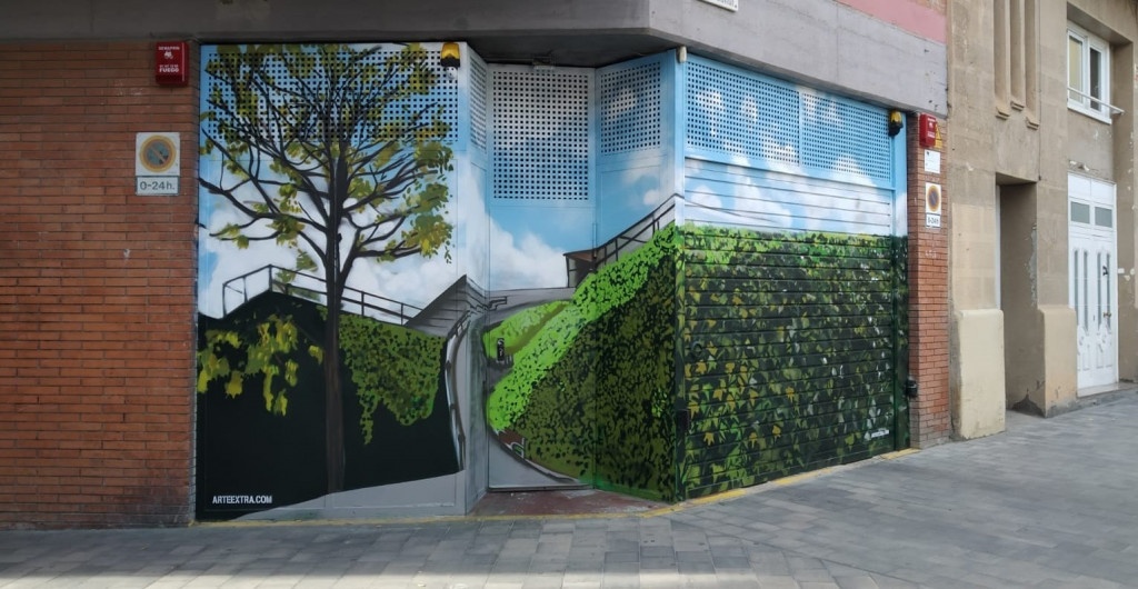 Parking decoración profesional dibujo graffiti Barcelona