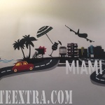 Decoración profesional mural silueta Miami restaurante en Barcelona por ArteExtra