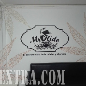 Mural interior con logo corporativo Mr Hide pintado graffiti en Barcelona por Arte Extra