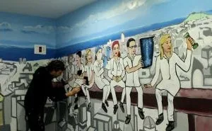 Mural interior en graffiti Mutua Universal Barcelona - ArteExtra