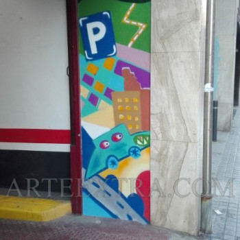 Paredes entrada parking decoradas graffiti en Eixample Barcelona ArteExtra 1