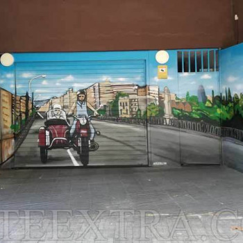 Decoración parking graffiti en calle Ali-Bei puente Marina en Barcelona por ArteExtra
