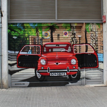 Parking decorado graffiti SEAT 600 puertas abiertas ArteExtra