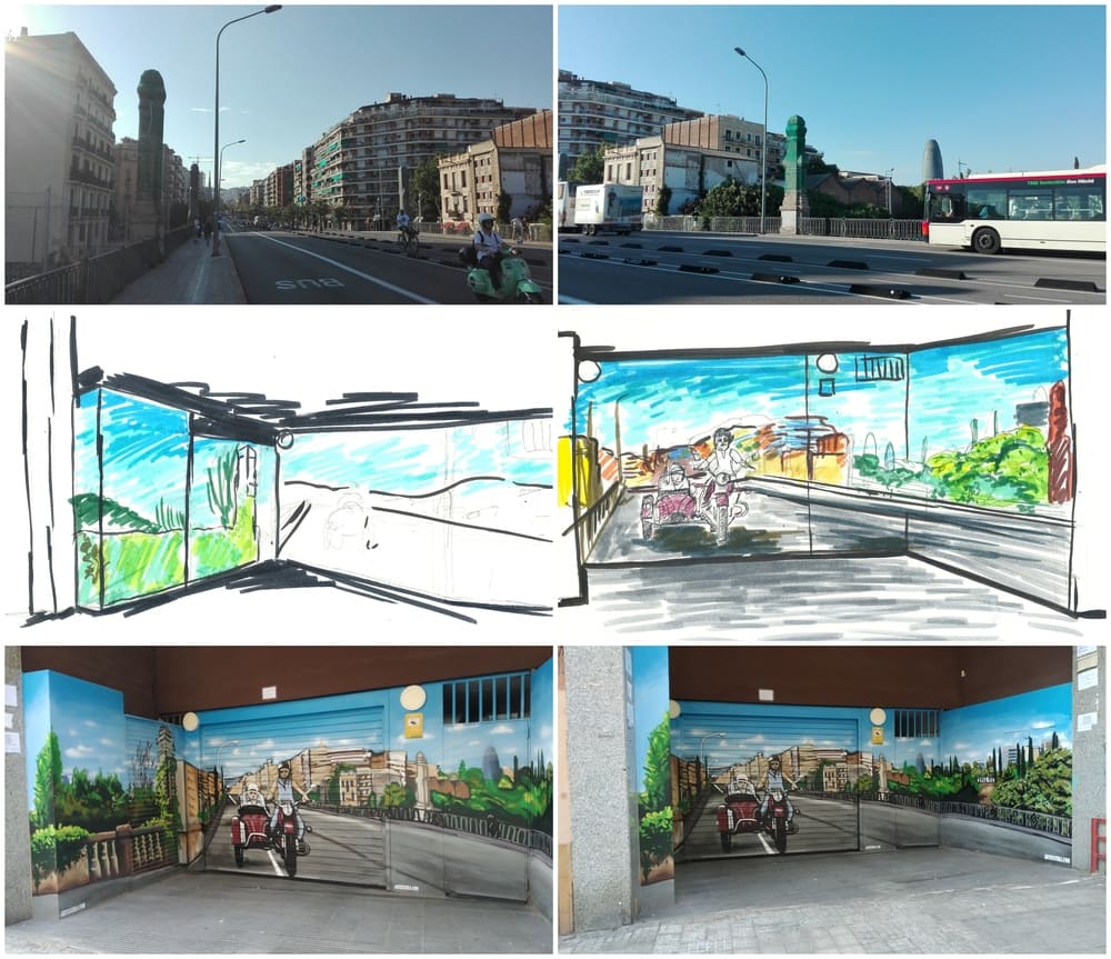 Proceso decorar graffiti parking Ali Bei Barcelona por