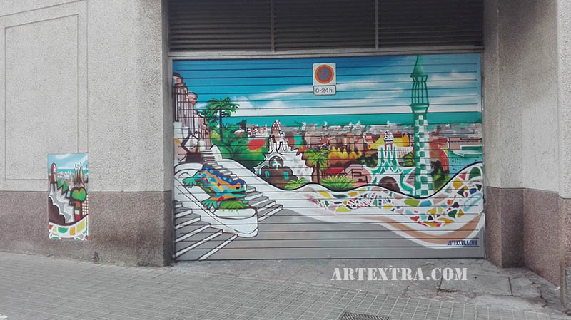 Persiana parking metálica Park Güell - Pintura exterior profesional ArteExtra Barcelona