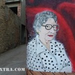 Detalle retrato Angeleta pintura mural antiguo cine Oliana Lleida - ArteExtra